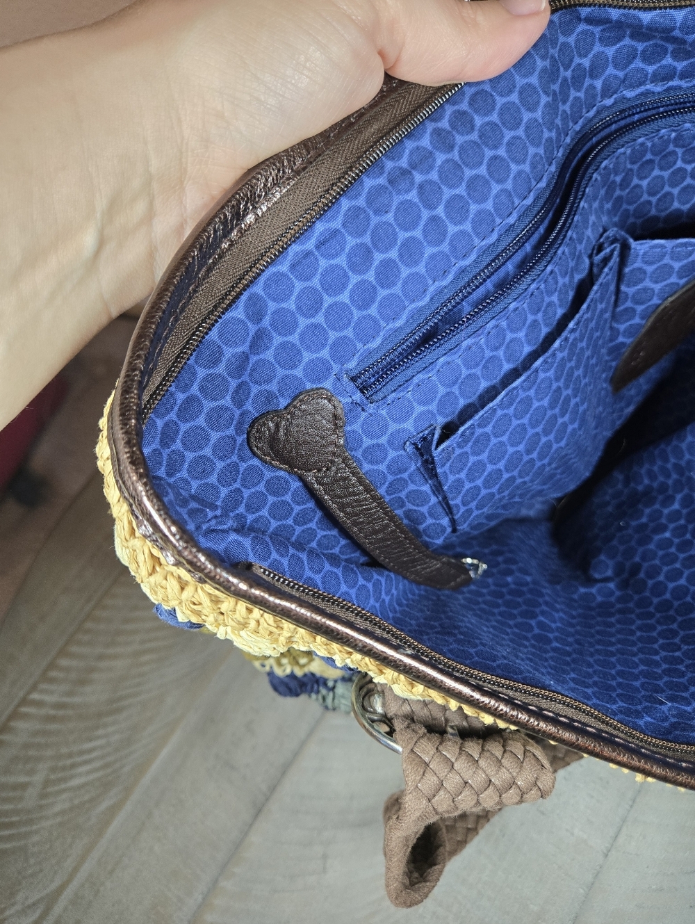 Brighton Woven Striped Crochet Tote Bag in Blue, Green & Cream - Picture 13 of 14
